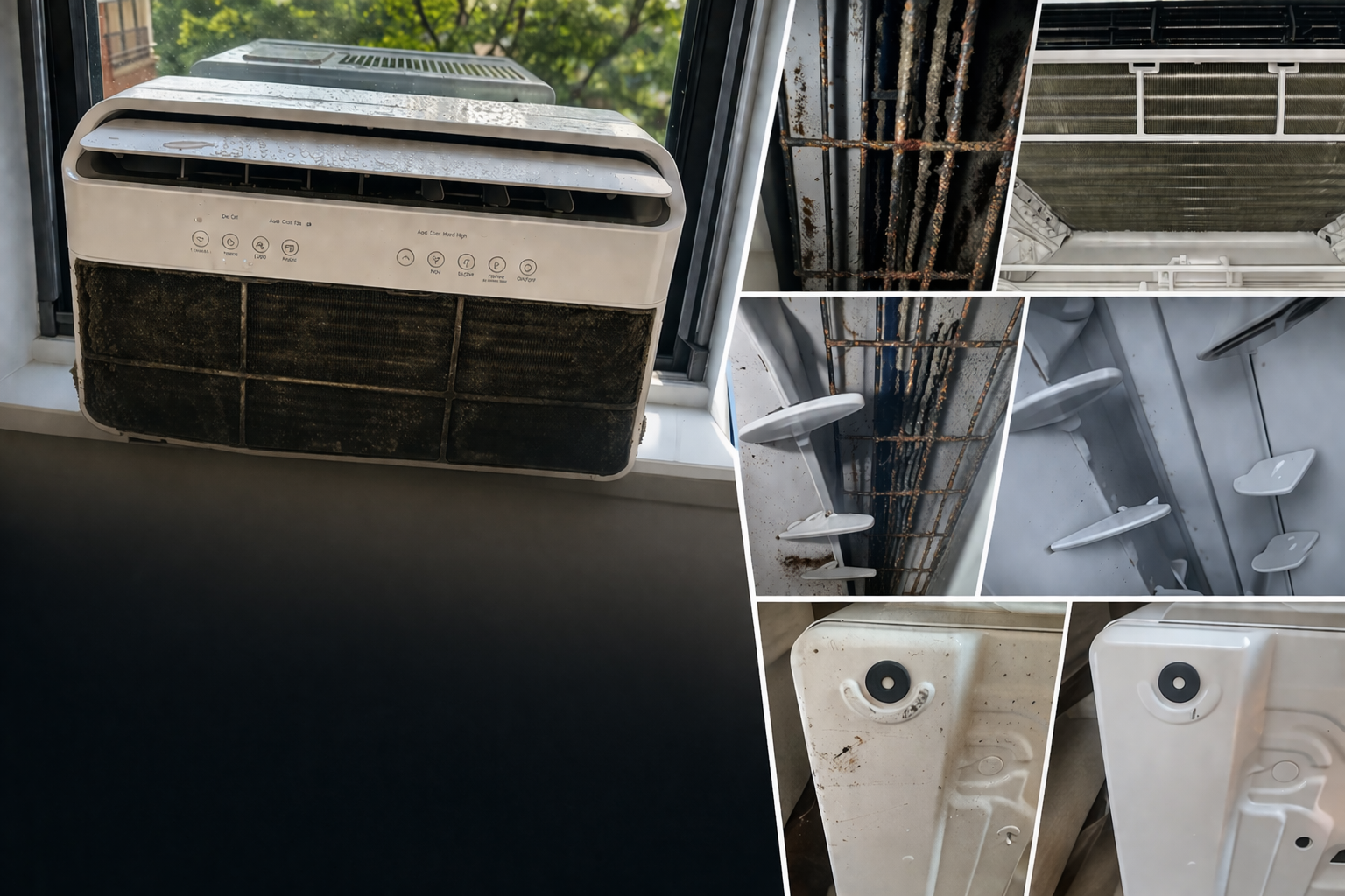 Window AC cleaning before and after – mold and dirt removal NYC