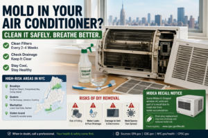 Mold in air conditioner NYC - how to remove mold safely and risks of DIY cleaning window AC unit